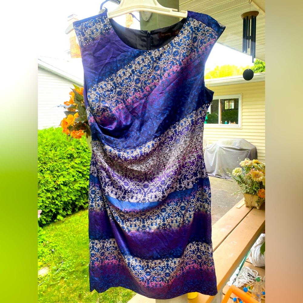 The Limited purple & blue silk-looking size 14 dress.